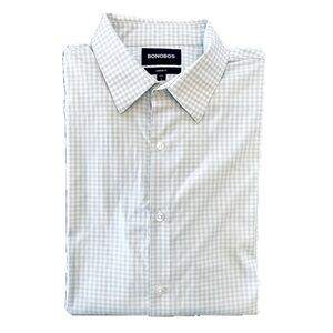 Bonobos Tech Button Down Shirt Gray Plaid Standard Fit, Large Long